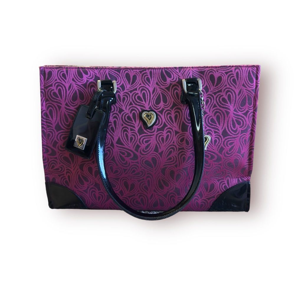 Diane von Furstenberg Large Tote Black Pink‎ Heart Luggage Weekender - Picture 2 of 11